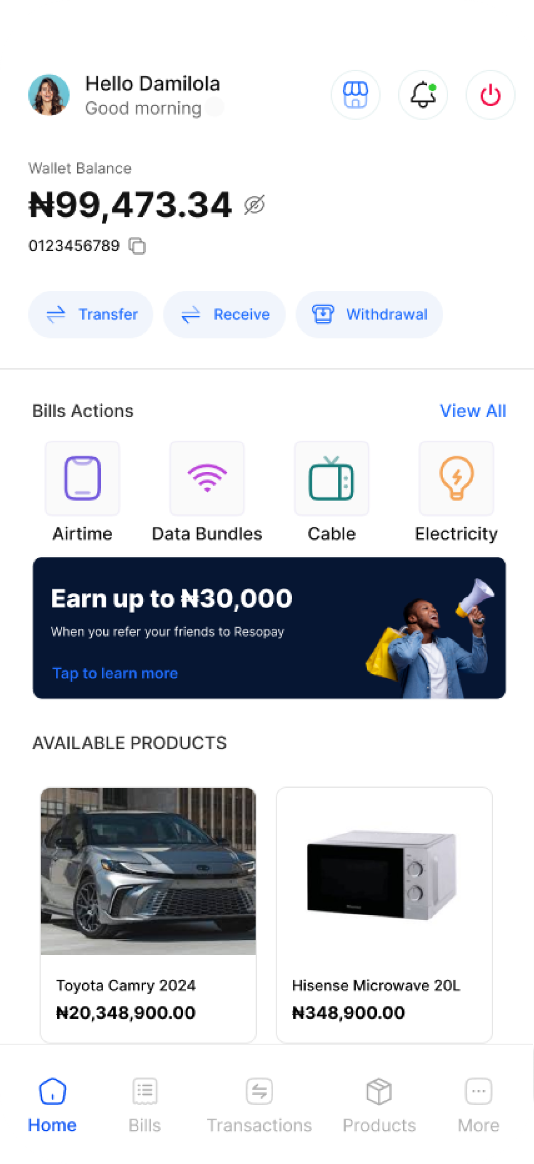 Resopay app home screen